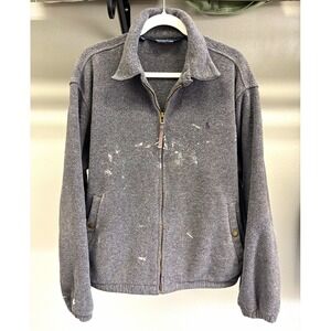Vintage distressed Polo Ralph Lauren Men's XL Gray 1990s Fleece Jacket Pockets